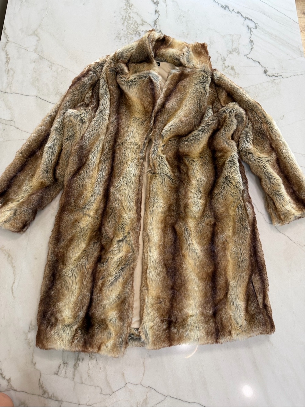 Classic Faux Fur Coat in Brown & Tan